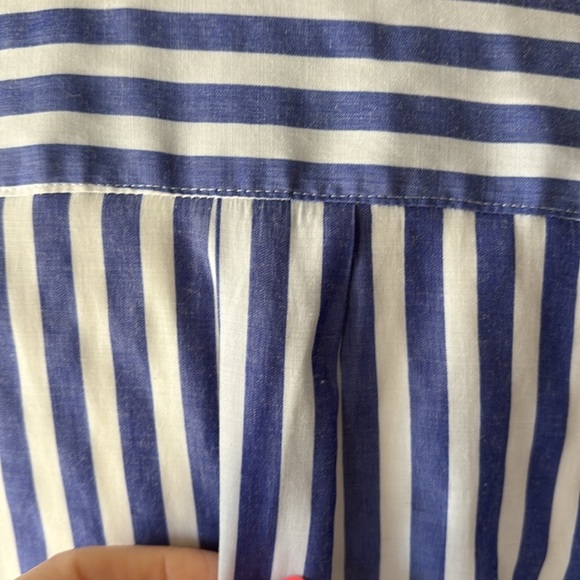 Express women’s blue and White Striped Button-Up Shirt 2 pockets tab sleeves S - Picture 9 of 14